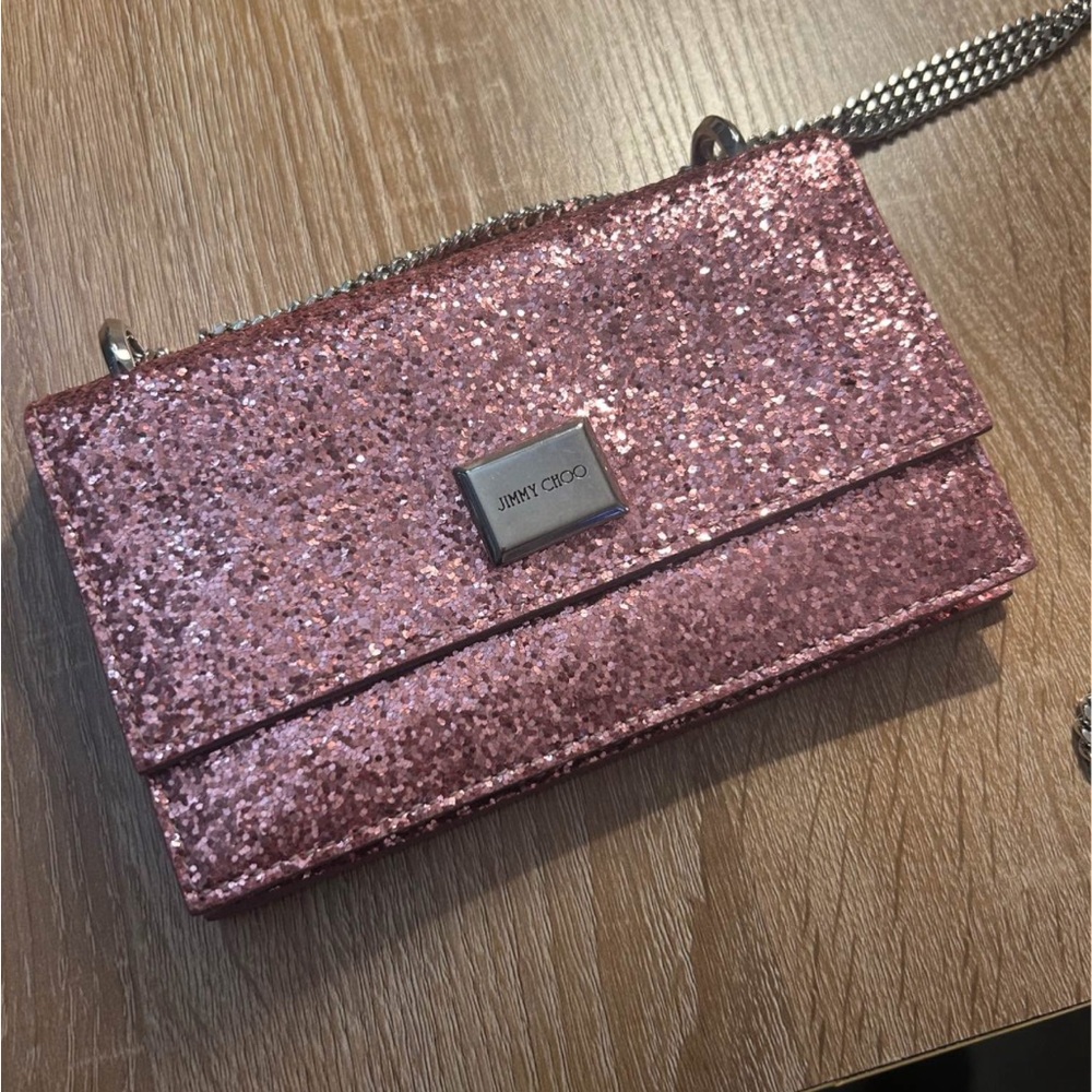 Jimmy Choo Rose Glitter Clutch with Chain